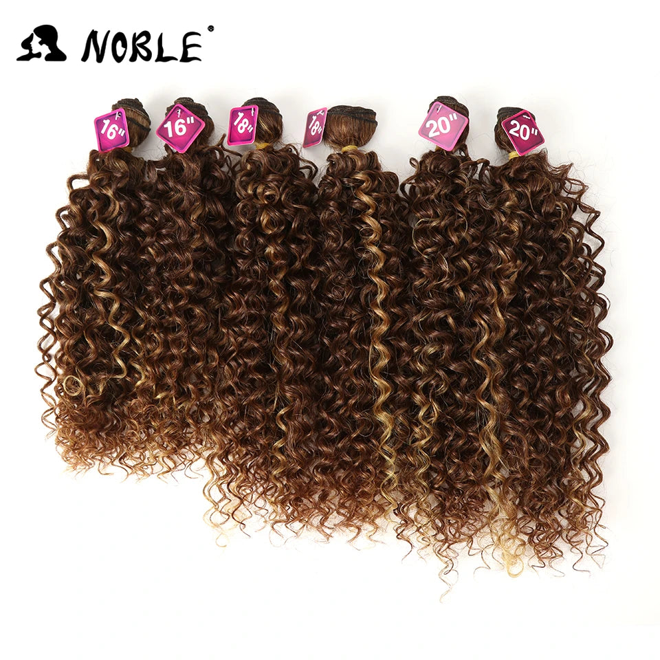 Noble tissage de cheveux synthétiques 16-20 pouces 7 pièces/lot Afro crépus bouclés paquets de cheveux avec fermeture dentelle synthétique pour les femmes noires
