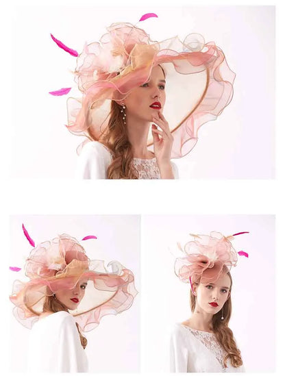 FS Organza Kentucky Derby Fascinators chapeau pour femmes dames à large bord chapeaux de soleil fleurs élégant mariage mariée église fête Fedoras