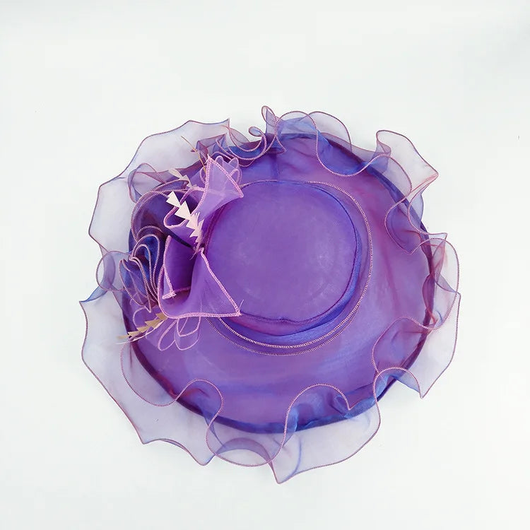 Chapeau d'été à large bord pour femmes, ruban en Organza, Protection UV florale, casquette de soleil de plage, chapeau pour vacances, église, casquette de fête, B-8624