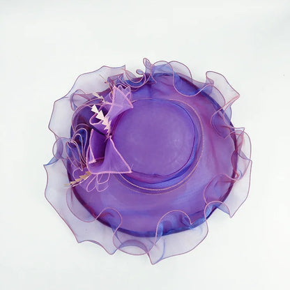 Chapeau d'été à large bord pour femmes, ruban en Organza, Protection UV florale, casquette de soleil de plage, chapeau pour vacances, église, casquette de fête, B-8624