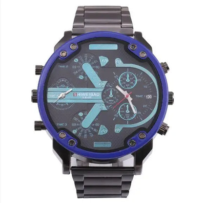 Marque grand cadran bande d'acier double affichage de l'heure hommes montres chronographe Quartz montre-bracelet militaire Relogio Masculino Hombre Reloj