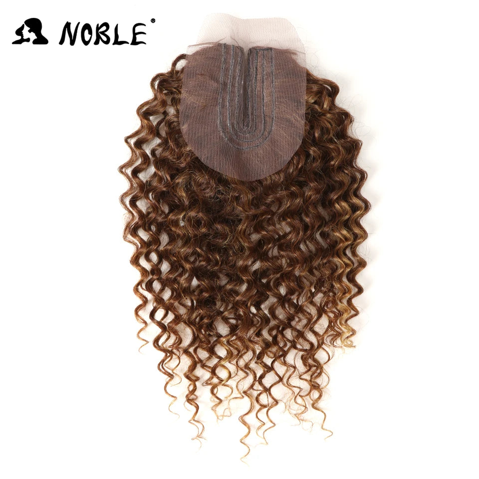 Noble tissage de cheveux synthétiques 16-20 pouces 7 pièces/lot Afro crépus bouclés paquets de cheveux avec fermeture dentelle synthétique pour les femmes noires