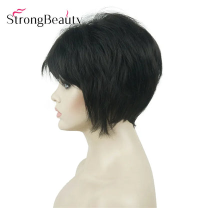 StrongBeauty-Perruques Synthétiques Courtes Droites, Cheveux Doux, Layered Shag, Ombre Blonde