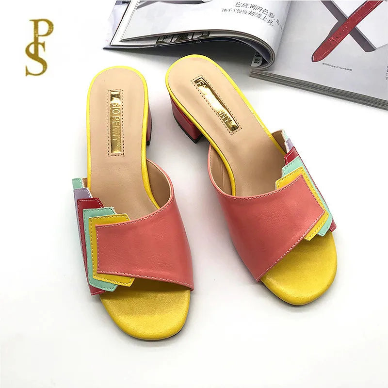 FABIO PENN2025 pantoufles pour femmes à la mode, élégantes, multicolores et confortables, sandales à talons mi-hauts exquises pour les fêtes en plein air