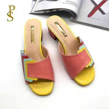 FABIO PENN2025 pantoufles pour femmes à la mode, élégantes, multicolores et confortables, sandales à talons mi-hauts exquises pour les fêtes en plein air