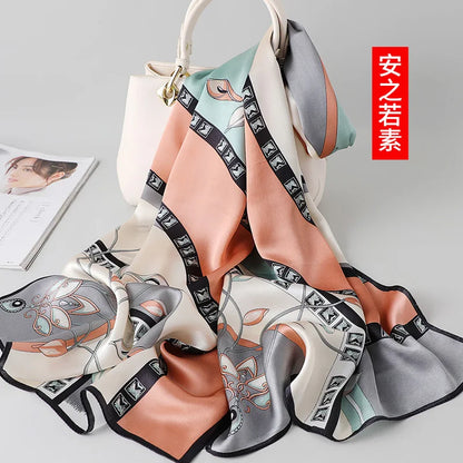 100% foulard en soie pour femmes longue impression luxe châles en soie naturelle enveloppes bleu Floral été dames foulard pur véritable foulards en soie