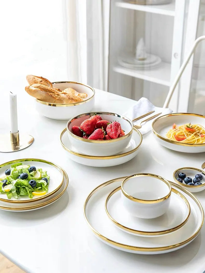 Phnom Penh-Assiettes et bols en porcelaine blanche, ensemble de nourriture, vaisselle, bol à soupe à salade, service britannique