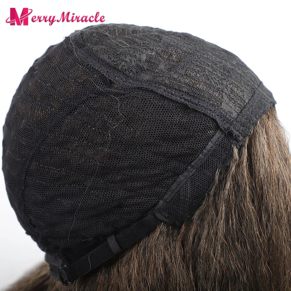 Perruques synthétiques lisses et crépues pour femmes noires, mélange de mèches noires, brunes, blondes, gingembre, rouges et blanches