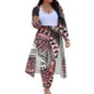 Slim Fit Coat Pant Lady's Suit Custom Cardigan and Long Pants 2 Piece Set Polynesian Hawaii Tribal Tattoo Tropical Flowers Print