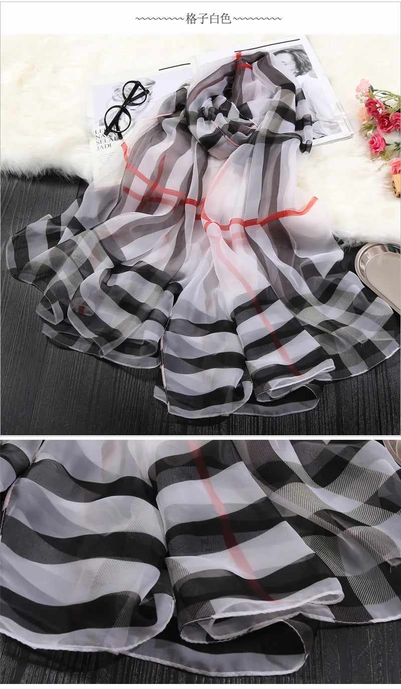 Foulard en soie glacée pour protection solaire, foulard enveloppant, grande serviette de plage pour femmes, imprimé fin, Micro-à traversant, châle de climatisation, 180cm