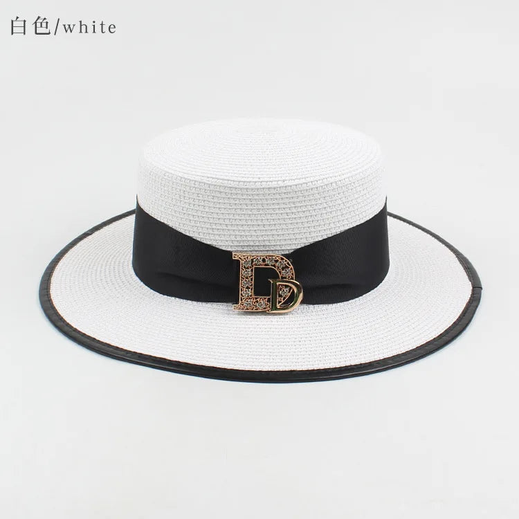 Panama mode dames élégant raphia chapeau de paille strass lettres vacances voyage haute qualité dames été Topper Banquet chapeau
