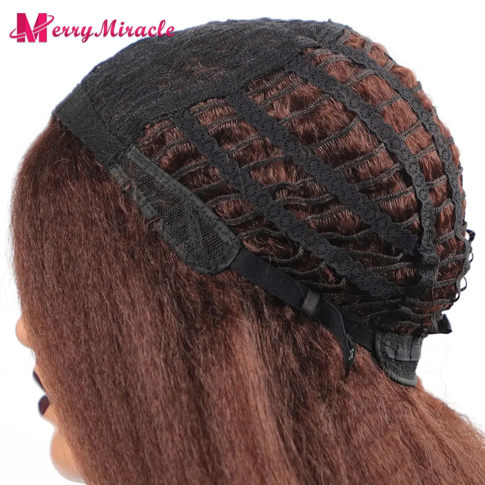 Perruques synthétiques lisses et crépues pour femmes noires, mélange de mèches noires, brunes, blondes, gingembre, rouges et blanches