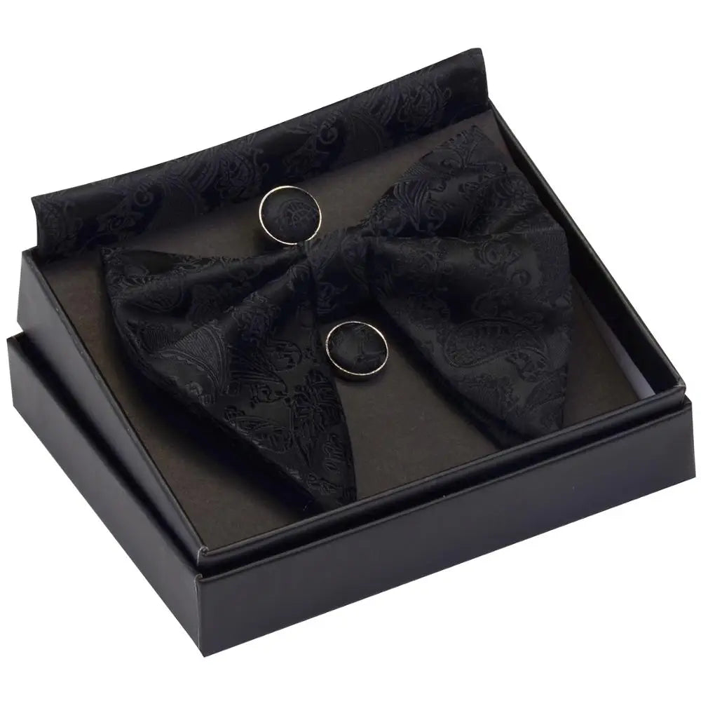 GUSLESON Paisley grand noeud papillon hommes bleu rouge jaune noeud papillon poche carré boutons de manchette ensemble avec boîte-cadeau soie mariage cravate pour homme