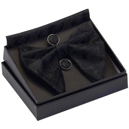 GUSLESON Paisley grand noeud papillon hommes bleu rouge jaune noeud papillon poche carré boutons de manchette ensemble avec boîte-cadeau soie mariage cravate pour homme