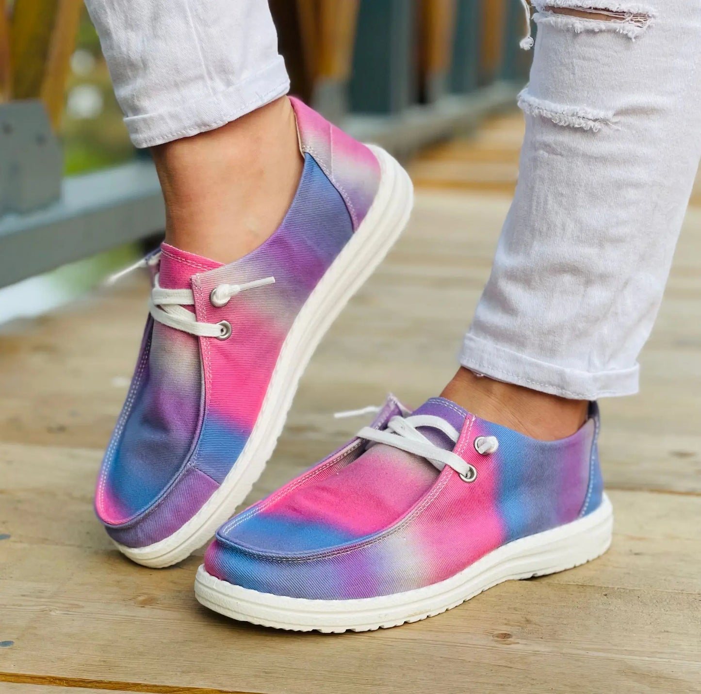 BUSY GIRL DW4051 Wholesale Canvas Lace up Boat Sneaker Women 2023 Fashion Tie Dye Flat Shoes Women Boat Shoes