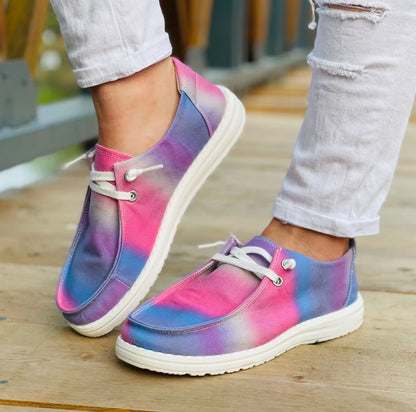 BUSY GIRL DW4051 Wholesale Canvas Lace up Boat Sneaker Women 2023 Fashion Tie Dye Flat Shoes Women Boat Shoes