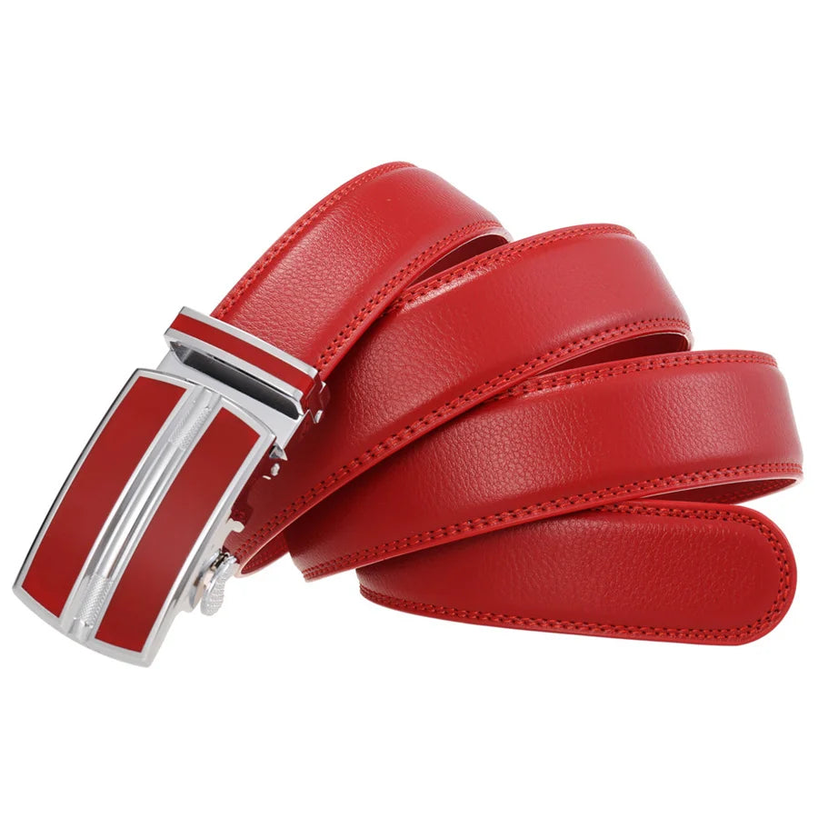 Hommes couleur rouge 3.5 cm largeur bracelet en cuir de vache haute qualité boucle automatique ceintures pour hommes marque de luxe concepteur ceintures homme B995