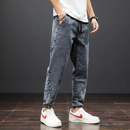 Printemps été noir bleu Cargo Jean hommes Streetwear Denim survêtement pantalon hommes Baggy Harem Jean pantalon grande taille