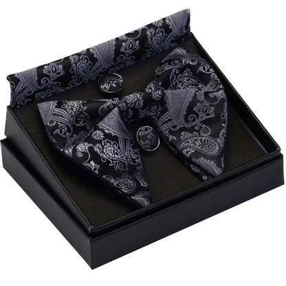 GUSLESON Paisley grand noeud papillon hommes bleu rouge jaune noeud papillon poche carré boutons de manchette ensemble avec boîte-cadeau soie mariage cravate pour homme