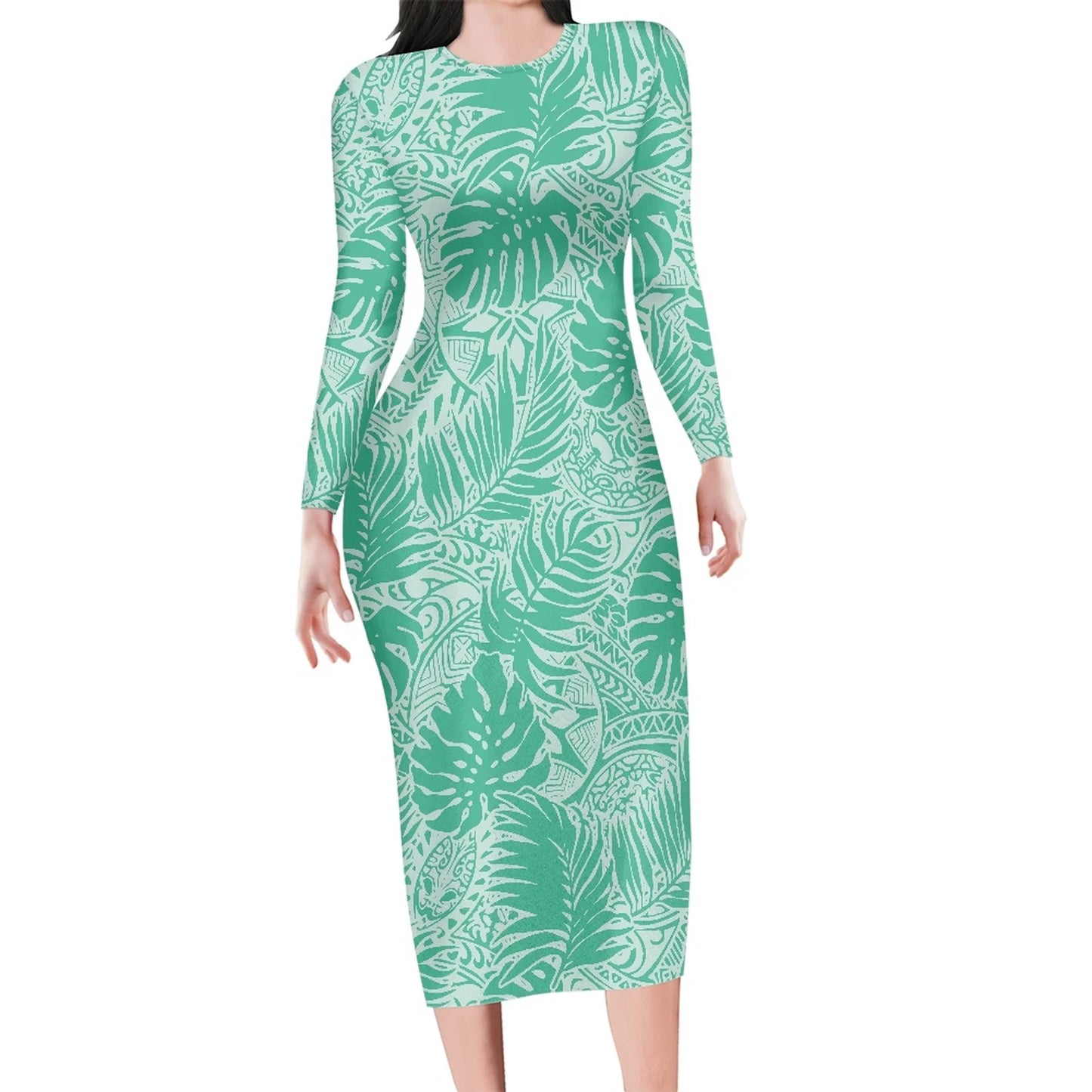 Robe - Nouvelle Arrivée Vert Plumeria Avec Feuille Polynésien Tribal Design Rétro À La mode