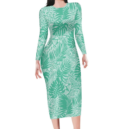 Robe - Nouvelle Arrivée Vert Plumeria Avec Feuille Polynésien Tribal Design Rétro À La mode