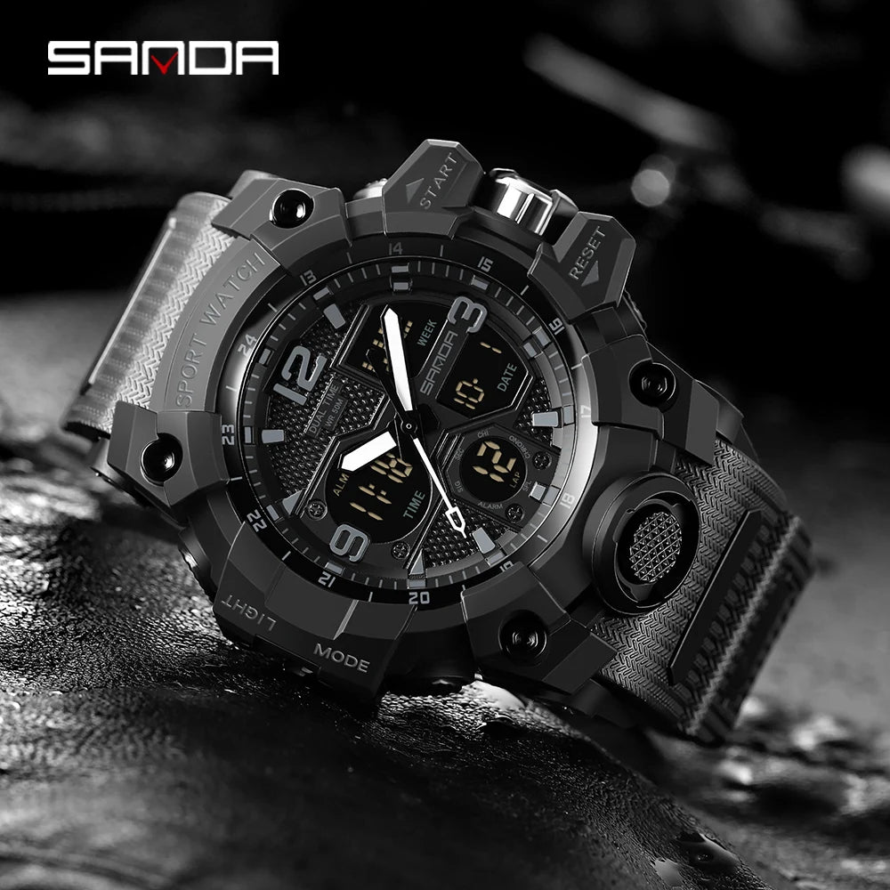 SANDA nouvelle mode Sport militaire montre-bracelet pour hommes numérique Quartz double affichage montres étanche montre décontractée pour hommes