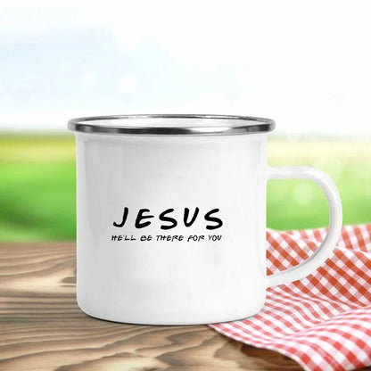 Jésus est Dieu imprimer tasses en émail chrétien créatif tasses à café boisson Dessert petit déjeuner lait tasse Vintage tasse poignée Drinkware cadeau