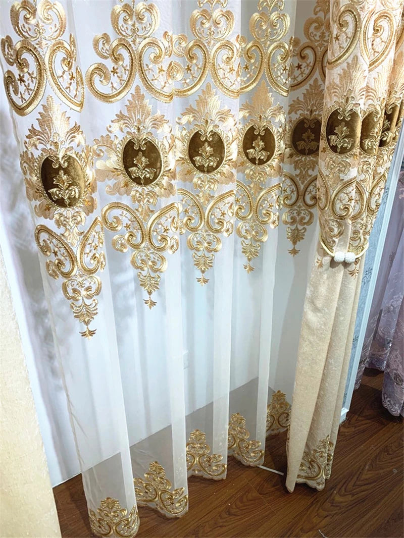 Rideau de Villa occultant Beige brodé Chenille de haute qualité, Style européen, Voile personnalisé pour salon et chambre à coucher