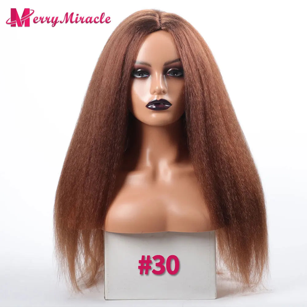 Perruques synthétiques lisses et crépues pour femmes noires, mélange de mèches noires, brunes, blondes, gingembre, rouges et blanches