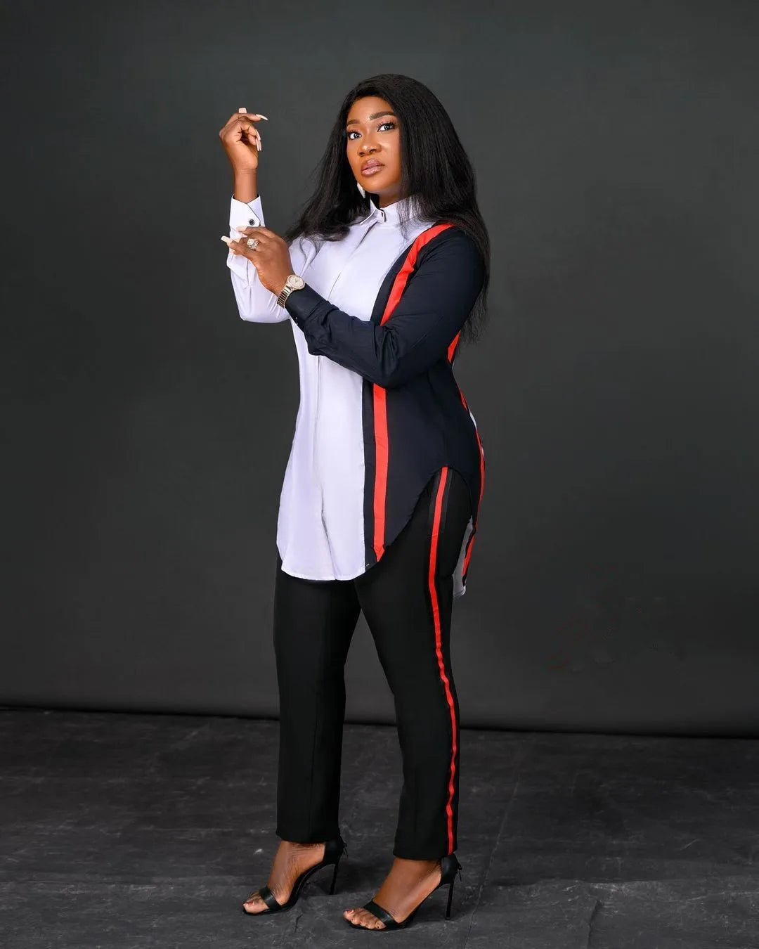 Ensemble 2 deux pièces imprimé à rayures, chemisier à manches longues, hauts et pantalons, ensemble gaine assortie pour femmes, tenue à la mode, printemps automne