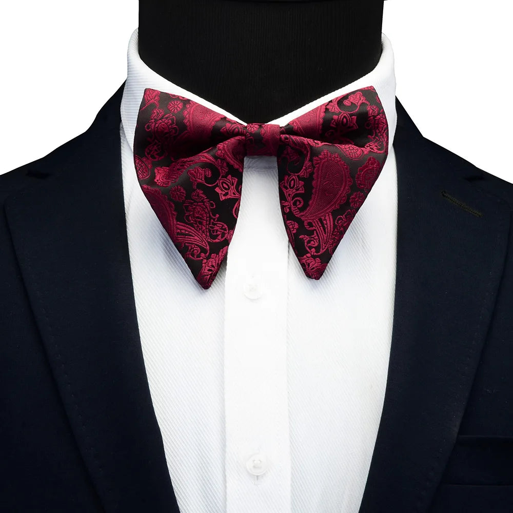 GUSLESON Paisley grand noeud papillon hommes bleu rouge jaune noeud papillon poche carré boutons de manchette ensemble avec boîte-cadeau soie mariage cravate pour homme