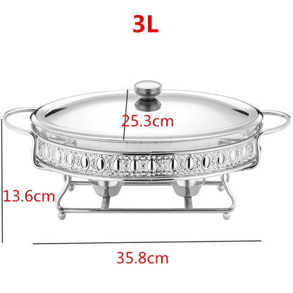 Plat de service en verre en acier inoxydable, petit réchaud, chauffe-plats, Buffet de luxe, ovale doré, hôtel, bol à friction de mariage