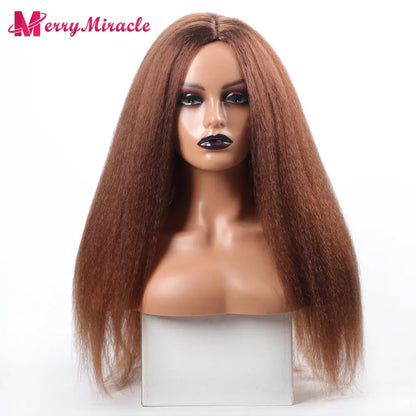 Perruques synthétiques lisses et crépues pour femmes noires, mélange de mèches noires, brunes, blondes, gingembre, rouges et blanches