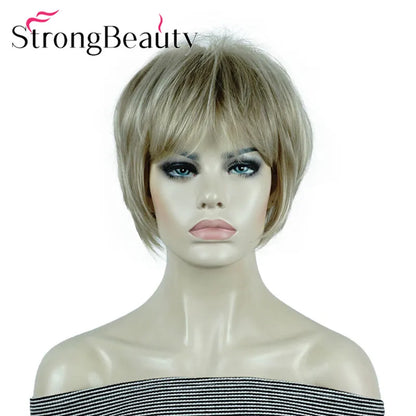 StrongBeauty-Perruques Synthétiques Courtes Droites, Cheveux Doux, Layered Shag, Ombre Blonde