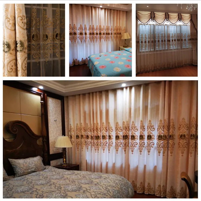 Rideau de Villa occultant Beige brodé Chenille de haute qualité, Style européen, Voile personnalisé pour salon et chambre à coucher