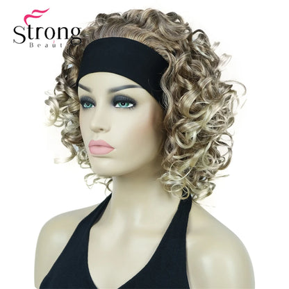 Perruques synthétiques courtes 3/4 à reflets blonds pour femmes, postiche bouclée avec bandeau, choix de couleurs