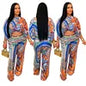 W0863 Latest 2024 Paisley Print Flare Sleeve Crop Top Wide Leg Pants Elegant Two Piece Set