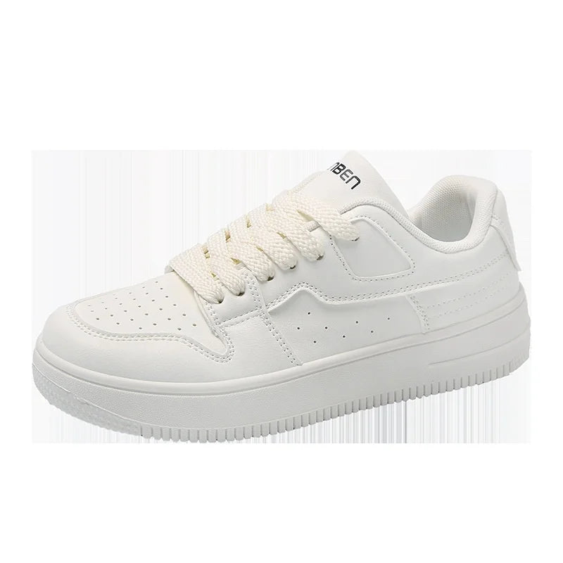 2025 Women's Spring Autumn Casual Board Skateboarding Shoes Black White Leather All-match Platform Small Foreign Trade Size-Air