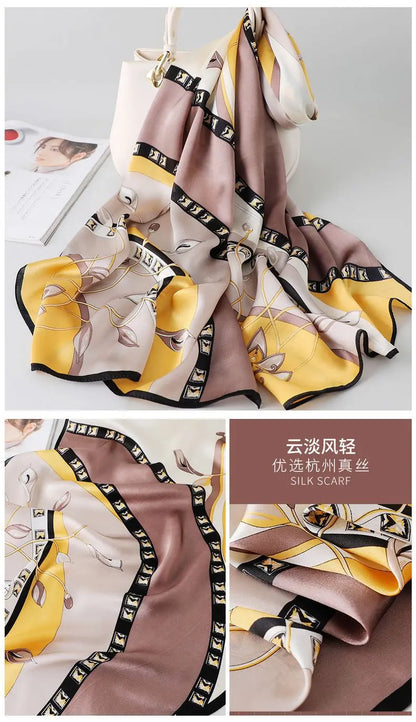 100% foulard en soie pour femmes longue impression luxe châles en soie naturelle enveloppes bleu Floral été dames foulard pur véritable foulards en soie