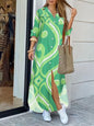 Women's Casual Long Floor-Length Dress New Fashion Elegant Loose Printed Shirt Dress with Solid Pattern