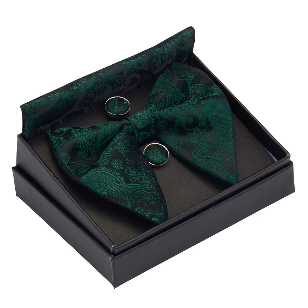 GUSLESON Paisley grand noeud papillon hommes bleu rouge jaune noeud papillon poche carré boutons de manchette ensemble avec boîte-cadeau soie mariage cravate pour homme