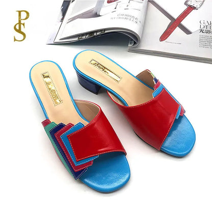 FABIO PENN2025 pantoufles pour femmes à la mode, élégantes, multicolores et confortables, sandales à talons mi-hauts exquises pour les fêtes en plein air