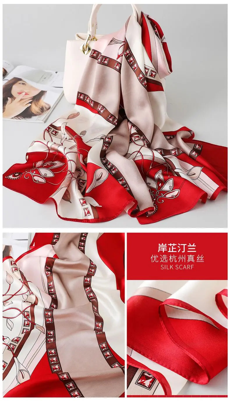 100% foulard en soie pour femmes longue impression luxe châles en soie naturelle enveloppes bleu Floral été dames foulard pur véritable foulards en soie