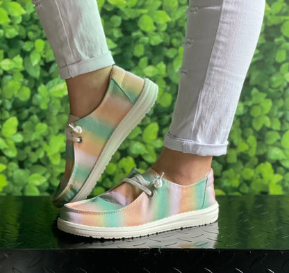 BUSY GIRL DW4051 Wholesale Canvas Lace up Boat Sneaker Women 2023 Fashion Tie Dye Flat Shoes Women Boat Shoes