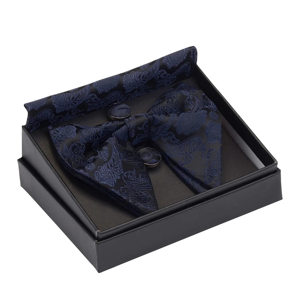 GUSLESON Paisley grand noeud papillon hommes bleu rouge jaune noeud papillon poche carré boutons de manchette ensemble avec boîte-cadeau soie mariage cravate pour homme