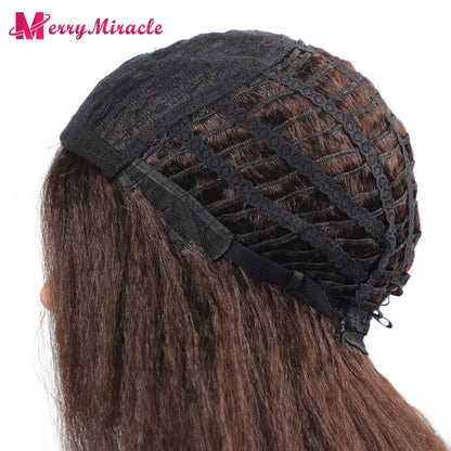 Perruques synthétiques lisses et crépues pour femmes noires, mélange de mèches noires, brunes, blondes, gingembre, rouges et blanches