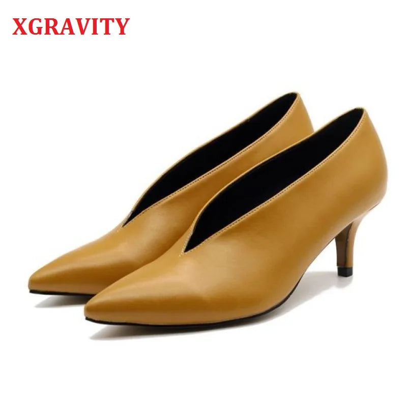 Xgravity – chaussures à bout pointu et à talon fin pour femme, souliers à la mode, style européen élégant, A264