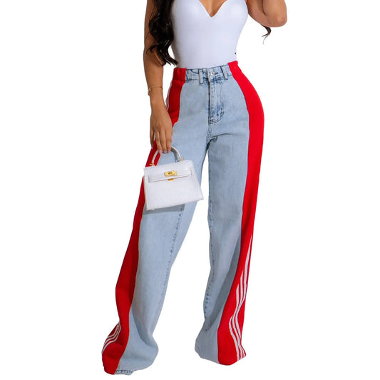 Vintage Fashion Design Comfortable Loose Straight Leg Jeans Pockets Everyday Commuter Casual Patchwork New Style Temperament