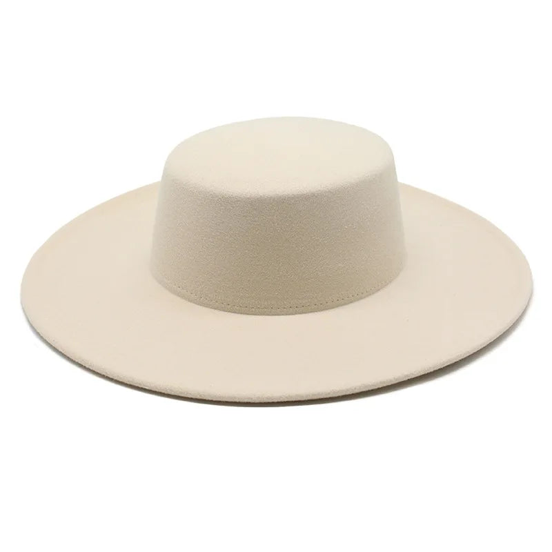 Chapeau français en feutre pour femme, grand bord large, Fedora, Derby en laine d'hiver, chapeaux de mariage et de jazz, dessus plat, 10cm