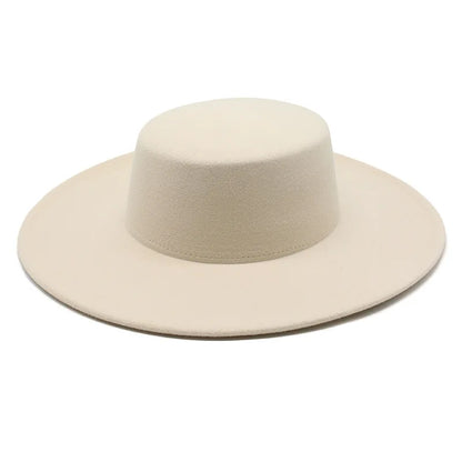 Chapeau français en feutre pour femme, grand bord large, Fedora, Derby en laine d'hiver, chapeaux de mariage et de jazz, dessus plat, 10cm
